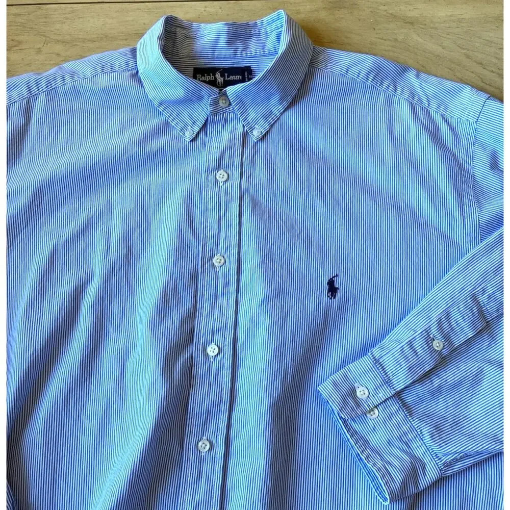 VTG Polo Ralph Lauren pin Stripe Shirt 18 34/35 Yarmouth Oxford Blue Preppy 4XL